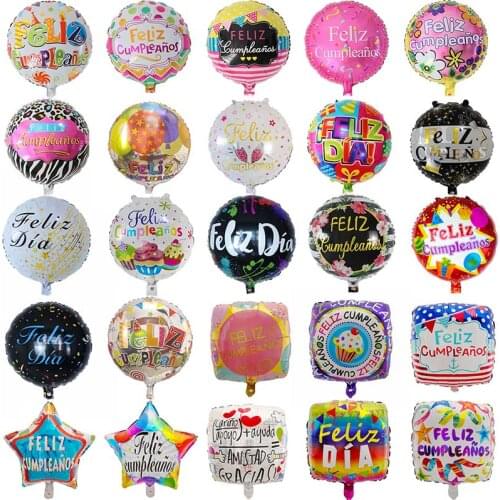 10pcs 18inch Feliz Cumpleanos Spanish Birthday Party Decoration Balloons Feliz Dia Mylar Foil Helium Ballon Air Globos Baloes
