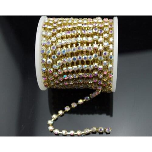 10 Yard 2.5mm SS10 Grade A Crystal AB Rhinestone Crystal Gold Chain Band Wedding Favor