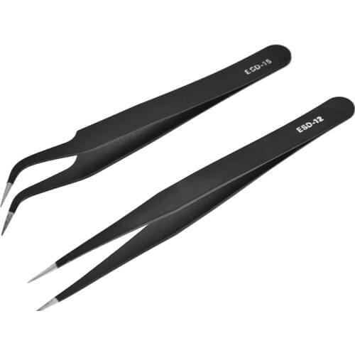 2Pcs In Acciaio Inox Nero Curvo Dritto Pinzette Unghie Artistiche Strass Nipper Picking Strumento Di Perline Paillettes Raccolta