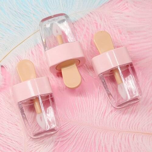 3.2x6.8cm Sweet Ice Cream Shape Mini Lip Gloss Tube Empty Lip Balm Container With Pink Lid Rubber Inserts Lipstick Sample Bottle