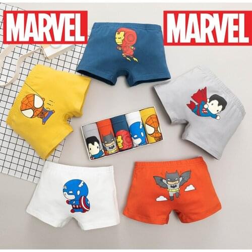 5PC Disney Marvel Spiderman Kids Cotton Panties Spiderman Baby Pure Cartoon Printed Child Boys Comics Underwear Underpants 3-12Y