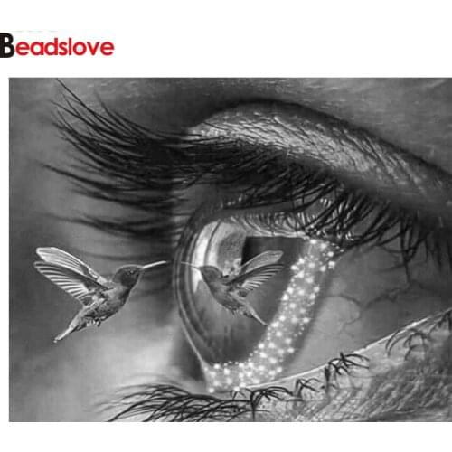 5D Diamond Painting Eye humming bird pattern Daimond Embroidery Cross Stitch Kit Black and white Mosaic Rhinestone decoration