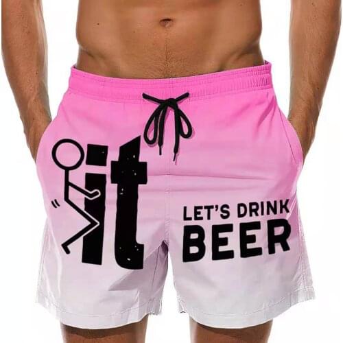 5XL Men Swimsuit Jogger Summer Surf Board Shorts Pocket Swimwear Beer Print Beach Swim Trunks Outdoor Sports Fitness Short Pants