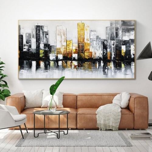 Abstract Golden Building 100% Hand Painted Oil Paintings on Canvas Wall Picture for Living Room Abstract Home Hotel Decor