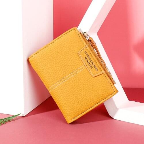 BISI GORO Solid Color Women Wallets Short Mini Wallet Leather Zipper Coin Purse Lady Clutch Pocket Purse Card Female Money Bags
