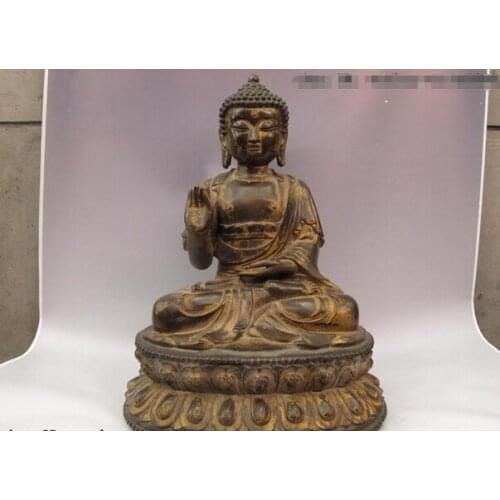 Fast shipping USPS to USA S0901 18 Tibet Buddhist Classical Bronze Copper Amitabha Sakyamuni Rulai Buddha statue