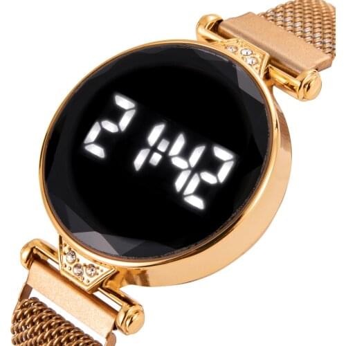 Rose Gold LED Digital Man Women Waterproof Watch For Women Stainless Steel Magnetic Bracelet Electronic Clock Ladies Wrist Watch