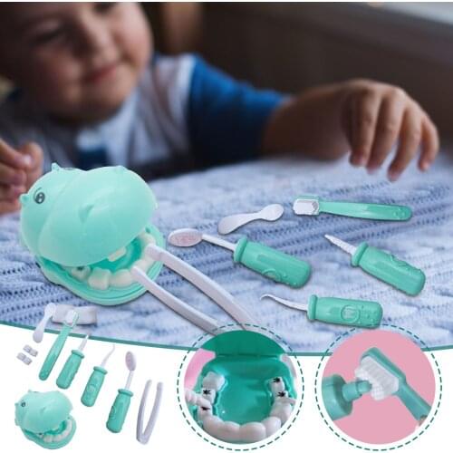 Kids Pretend Play Dentist Checks Toys Doctor Playsets Cosplay Set Teeth Brushing Model Educational Toy Teach Child Brush Teeth
