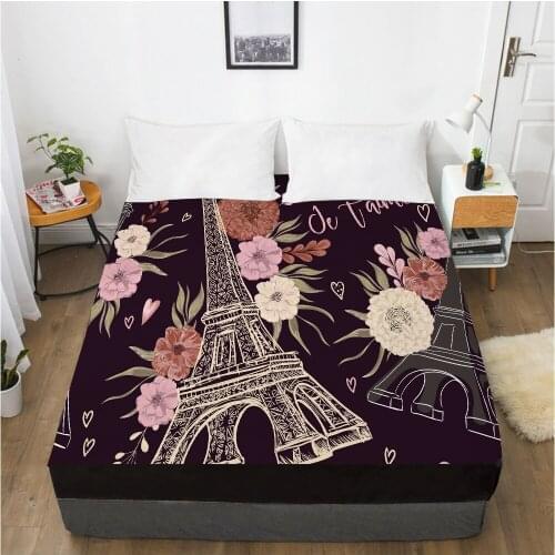 Eiffel Tower fitted sheet bed sheet With An Elastic Band 150x200/180/200/160x200 Mattress Cover Bed cover 1pc Egyptian black