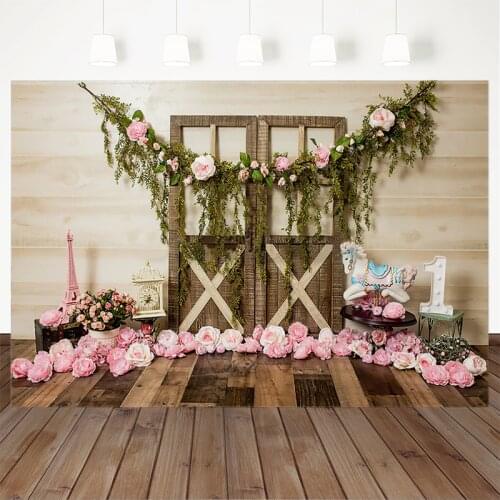 Newborn Rose Photography Background Wooden Door Hay Banner Decoration Children Birthday Portrait Backdrop Baby Shower Studio