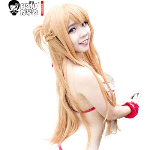 HSIU 100cm long wig Sword Art Online Cosplay Wig Asuna Costume Play Wigs Halloween party Anime Game Hair High Quality