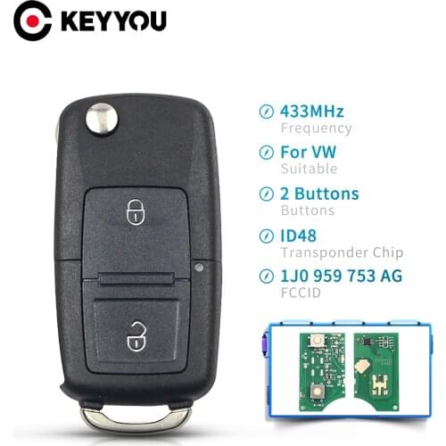 KEYYOU 5pcs 1J0 959 753 AG Flip Remote Car Key Fob For Volkswagen VW Golf 4 Passat b5 polo Touran 434MHz ID48 Chip Fob 2 Buttons
