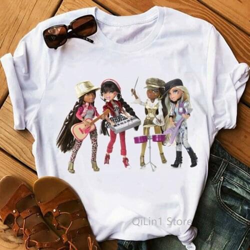 Cool Bratz Y2k Rock Band T-Shirt WomenS Clothing Hip Hop Tshirt Femme White Casual Oversized T Shirt Female Wholesale