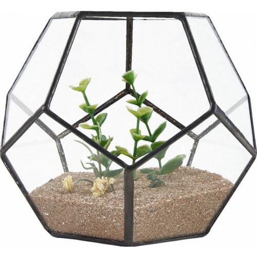 Hot Black Glass Pentagon Geometric Terrarium Container Window Sill Decor Flower Pot Balcony Planter Diy Display Box (No Plant)