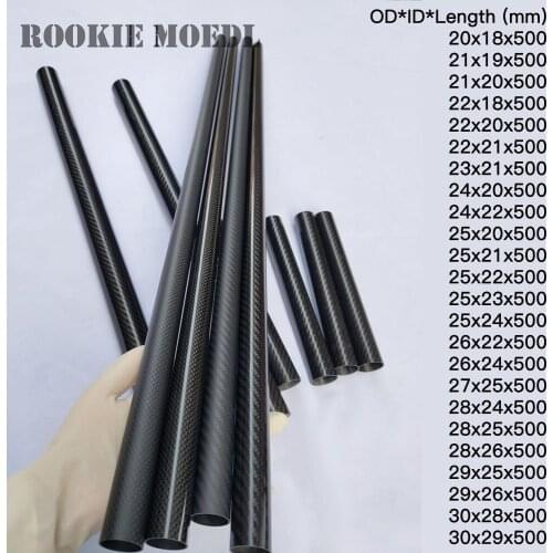 ROOKIE MODEL 2pcs 500mm Length 3k Full Carbon Fiber Tube OD 20-30mm for RC Underwater Drones, Fishing Rods, Kites and Bicycles