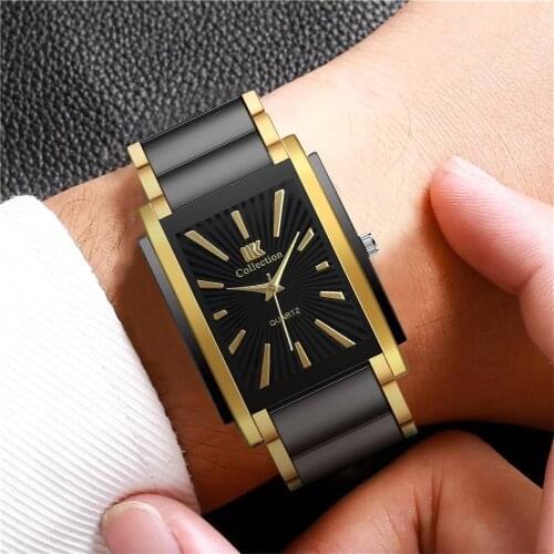 Men Fashion Rectangle Quartz Watch Luxury Stainless Steel Belt Male Clock Wristwatches Man Quartz Clock Relogio Masculino