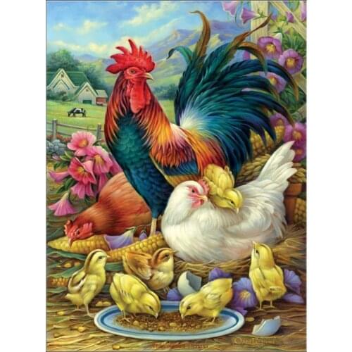 Chicken Yard - Counted Cross Stitch Kits - DIY Handmade Needlework for Embroidery 14 ct Cross Stitch Sets DMC Color