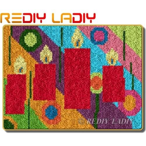 Latch Hook Rug Kits Crocheting Carpet Rug Red Candles Acrylic Yarn Printed Canvas Cushion Mat Crochet Tapestry Hobby & Crafts