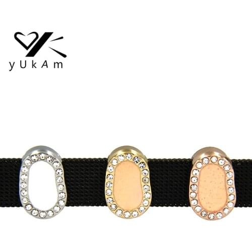 YUKAM Keeper Pave Set Crystal Rhinestones Oval Stone Slide Charms for Stainless Steel Mesh Keepers Bracelets Jewelry Accessories