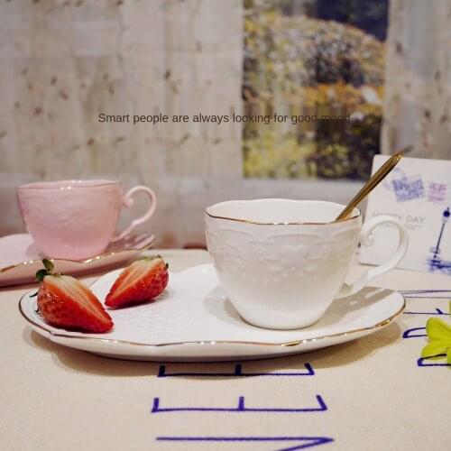 New European-style Embossed Dessert Saucer Pink Phnom Penh Ceramic Cup and Saucer Afternoon Tea Classic Coffee Cup and Saucer