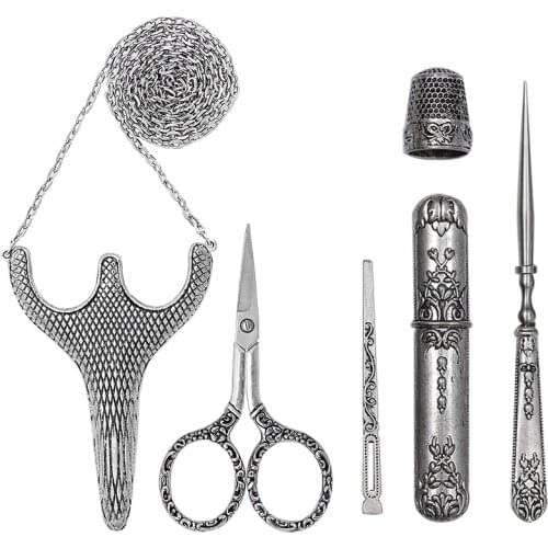 Imzay Embroidery Scissors And Case,Complete Vintage Sewing Tools With Sewing Needle Case,Awl,Finger Cot For Sewing,Cutting