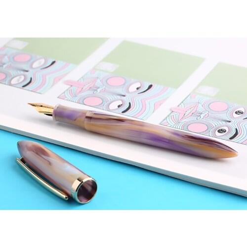 NEW Moonman Acrylic Resin Fountain Pen Iridium EF/F Nib 0.38 / 0.5mm Dreamming Purple Writing Ink Pens Gold Trim & Gift Box Set