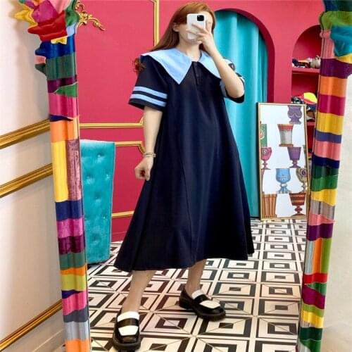 Retro Navy Collar College Age Reduction Dress