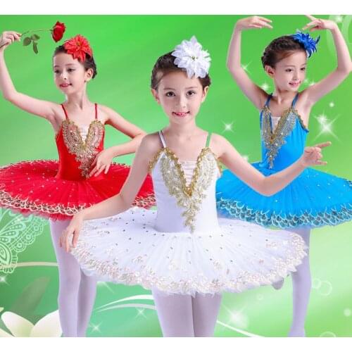 Professional Girls Dance Ballet Tutu Dress Child Swan Lake Costume White Red Blue Ballet Dress for Kids Pancake Tutu Dancewear