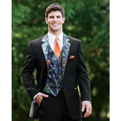 Rustic Wedding Men Suits One Button Camo Mens Wedding Suits Notched Lapel Groom Wear Prom Suits For Men ( Jacket+Pants+Vest