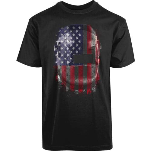 American Flag Welding Helmet Graphic Printed Proud Welder T-Shirt. Summer Cotton O-Neck Short Sleeve Mens T Shirt New S-3XL