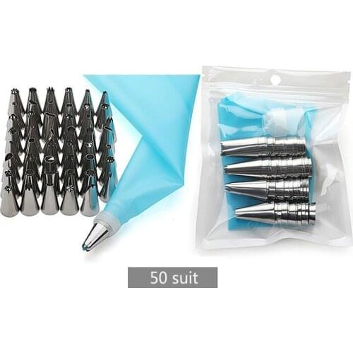 50 PCS/Set Silicone Pastry Bag Tips Kitchen DIY Icing Piping Cream Reusable Pastry Bags +48 Nozzle Set Cake Decorating Tools