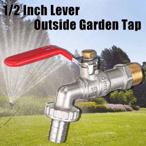 Outside Garden Tap Faucet Easy Quarter Turn Off/ On 1/2 Inch Lever Home Garden Water Supply Manual Long Handle Faucet Durable