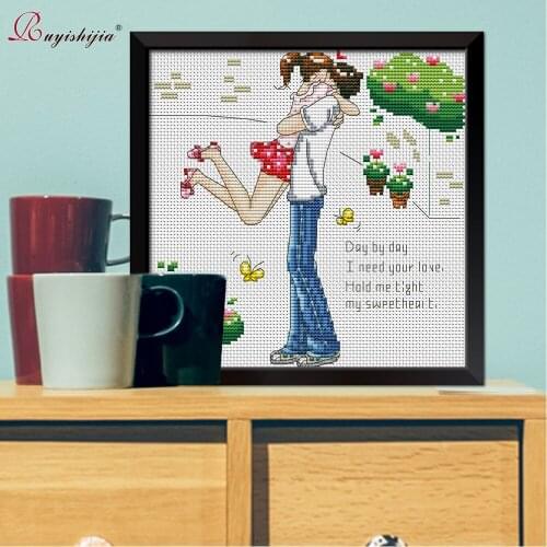 RUYISHIJIA Embroidery,Paintings,Needlework,Cross stitch kits,Couples, embracing,DIY Cross-stitch,thread embroidery