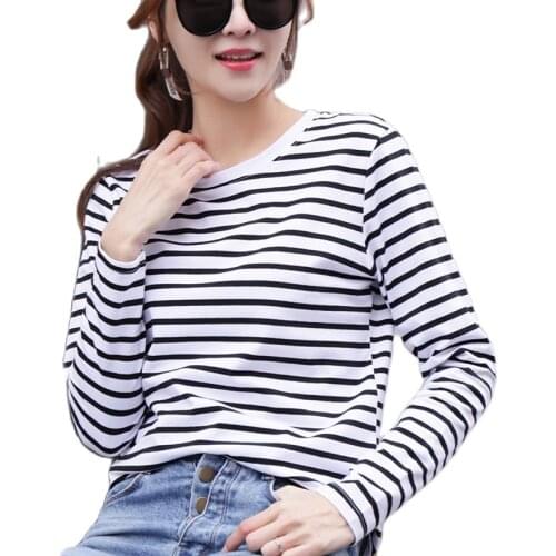 New Casual Spring Autumn Womens Long Sleeve Striped T-Shirt Tee Tops Slim Fit Blouses