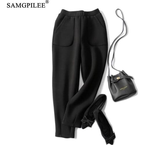 Plus Size Pants For Women 2020 Full Length Casual Broadcloth Elastic Waist Solid High Pleated Pencil Pants Streetwear Women 5XL