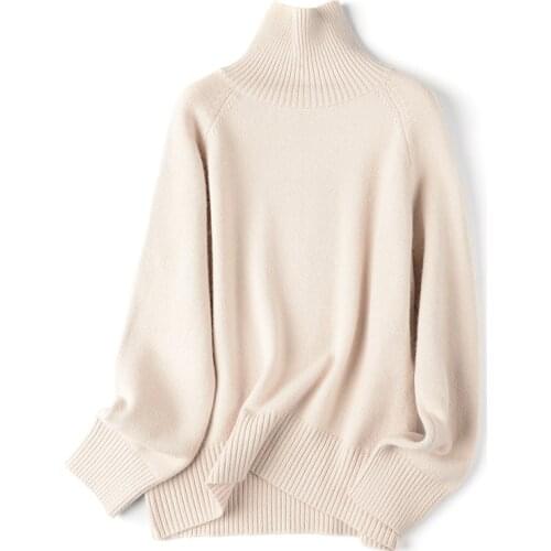 AECU Women Sweater Casual Loose Turtleneck Knitted Jumper For Women Long Sleeve Crocheted Pullovers Streetwear Winter Turtleneck