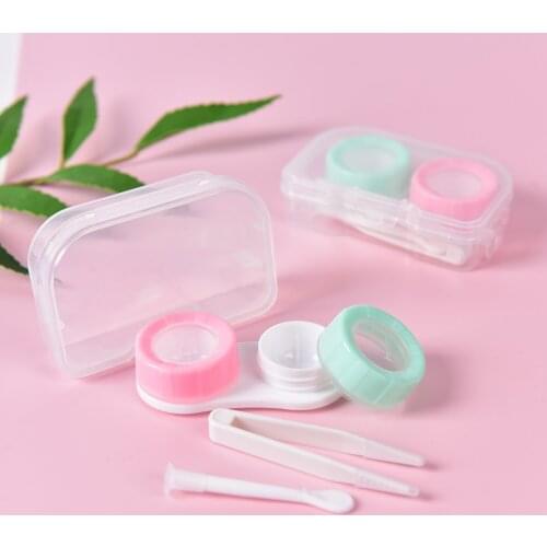 1set Plastic Contact Lens Box Holder Small Mini Tweezer Stick Eyewear Bag Container Contact Lenses Soak Stora Random Color