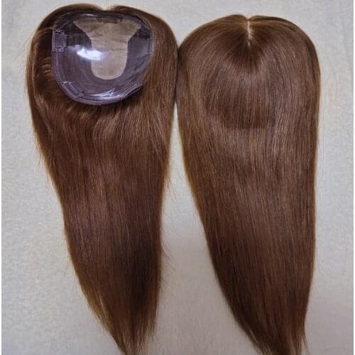 13*15cm Machine Silk Base Brown Color Topper Hair 120% Density Clip In Toupee Hair For Women Human Hair Toupee Virgin Hair