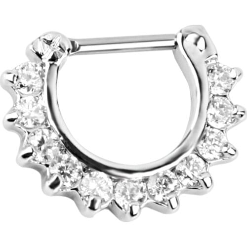 14G Silver Color Crystal Rhinestone Septum Nose Ring Piercing Jewelry