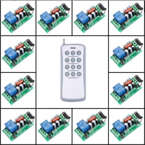 220V 1CH Radio Wireless Remote Control Switch 12 Receiver&1 transmitter Learning Codelight lamp LED ON OFF Output Adjusted