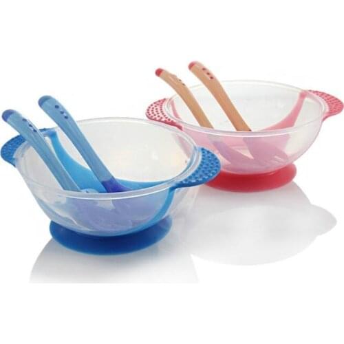 3 PCS Baby Learnning Dishes With Suction Cup Assist food Bowl Temperature Sensing Spoon Drop Baby Spoon Bowl Set Baby Tableware