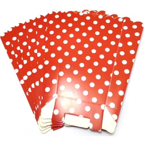 6pcs/lot Boys Favors Red Polka Dots Theme Gifts Candy Box Birthday Party Popcorn Boxes Baby Shower Decoration Events Supplies