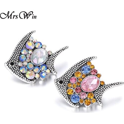 6pcs New Snap Button Jewelry Rhinestone Fish 18mm Metal Snap Buttons Fit Leather Metal Silver color Snap Bracelet Bangles