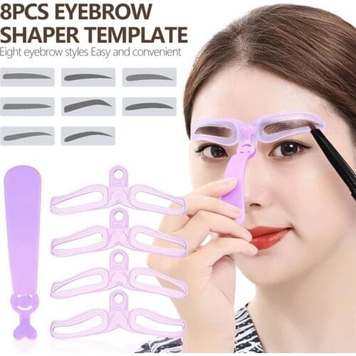8 In 1 Reusable Eyebrow Shaper Makeup Template Eyebrow Grooming Shaping Stencil Women Lady Eyebrow Shaper Makeup Kit Tool