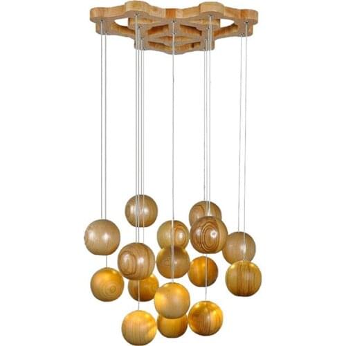 BDBQBL Modern Wooden LED Pendant Lights 1/3/7/10/16 Heads E27 Loft Hanging Lamp for Indoor Use Living Room Dinning Hall Study