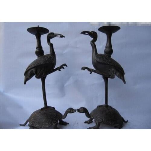 Free Shipping 50cm Chinese Classic Old Bronze Copper Carved crane tortoise candlestick Statue