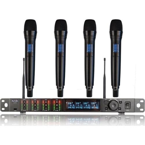 Wireless Microphone System 4 Channel UHF Cordless Mic Set With four Handheld Mics
