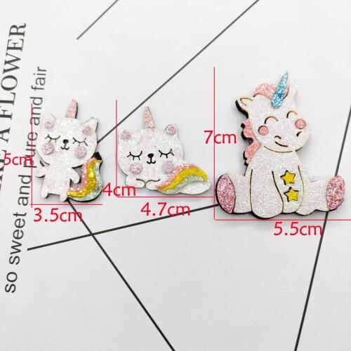 10pcs/lot Glitter Fabric Appliques Cartoon Unicorn Padded Patches for Wall Clothes Stickers DIY Hair Clips decoration