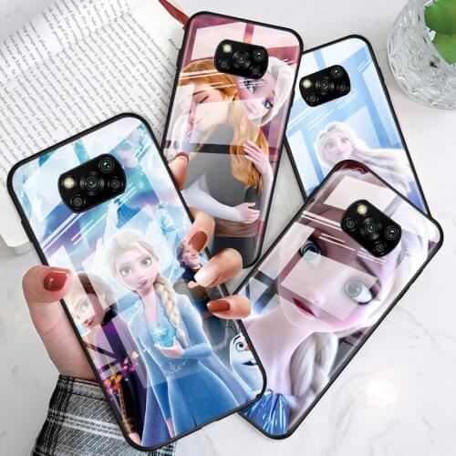 Frozen Aisha Princess for Xiaomi POCO X3 NFC F3 M2 X2 F2 Redmi K30 Redmi Note 9 Pro Luxury Tempered Glass Phone Case Cover