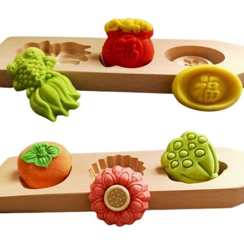 H7EA Wooden MoonCake Wooden Baking Mold Deeper Fish Shape Chinese Traditional Mid-autumn Festival Cake Mold Muffin Gift